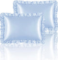 Silky Satin Ruffled Pillow Cases for Hair and Skin,Light Blue Silk Pillowcases Queen Set of 2 with Envelope Closure Princess Room Decoration