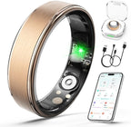 Smart Ring for Women Men, Health Fitness Tracker Ring with Heart Rate/Sleep Tracker/Blood Oxygen/HRV/Stress/Calorie/Steps, IP68 Waterproof for iOS & Android, No APP Fees(Rose Gold,10#)