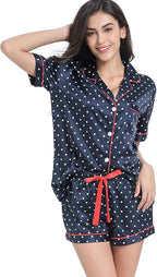 Serenedelicacy Women's Satin Pajama Set 2-Piece Sleepwear Loungewear Button Down Short Sleeve Silky PJ Set