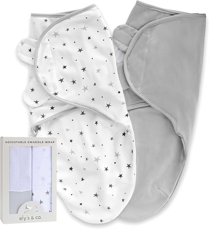 Ely's & Co. Adjustable Swaddles for Newborn, Baby Swaddles 0-3 Months, Swaddle Sack for Baby Girl/Boy, 2 Pack (Grey Star)