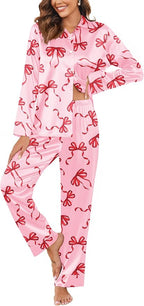 Ekouaer Women Satin Silk Pajamas Classic Long Sleeve Button Down Pjs Set Soft Loungewear