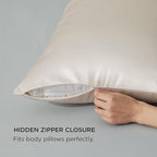 Bedsure Satin Body Pillow Cover with Zipper, Similar to Silk Body Pillow Pillowcase, Soft & Breathable Long Pillow Case, Cooling & Silky Long Pillowcase for Hair and Skin, Gifts, Beige, 20x54 Inches