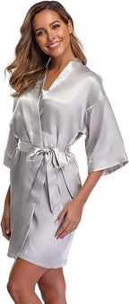 Robe for Women Silky Lightweight Satin Kimono Bride Bridesmaids Wedding Party Robes Dressing Gown Summer Loungewear