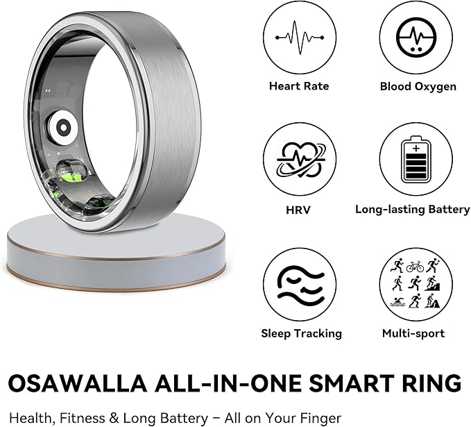 Smart Ring for Women Men,Fitness Ring with 24/7 Activity Tracking,Stress,Sleep Monitoring,No APP Subscription Fees,Compatible with iOS & Android, HarmonyOS Silver, 10#