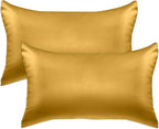 Elegant Comfort 2-Pack Cooling Viscose Satin Pillowcase Set with Hidden Zipper Closure, Silky Smooth for Best Hair and Skin Care-Beautiful Gift Box-2-Piece Satin Pillowcase Set, Standard/Queen, Gold