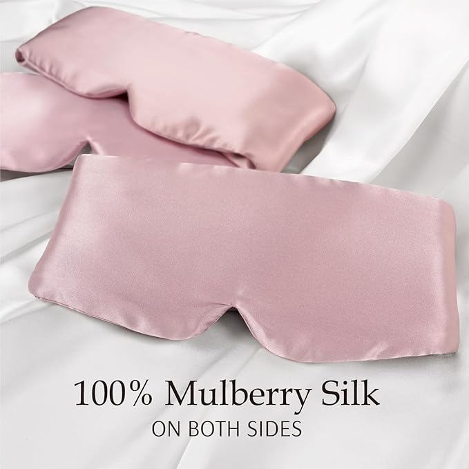 Zenssia 100% Mulberry Silk Sleep Mask Eye Mask for Man and Woman with Adjustable Headband, Full Size Large Sleep Mask & Blindfold for Total Blackout for All Night Sleep, Travel & Nap- Light Plum