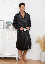 Vulcanodon Men’s Satin Robe Lightweight,Men's Luxurious Silk Kimono Bathrobe