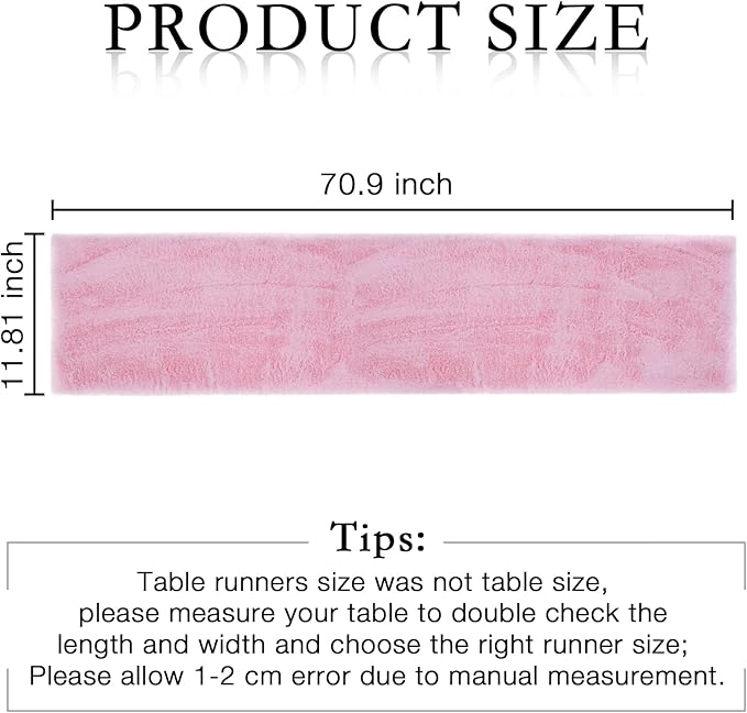 duduta Pink Faux Fur Table Runner 72 inches Long, Fluffy Spring Easter Dresser Runner Coffee Table Runner Girls Room Decor