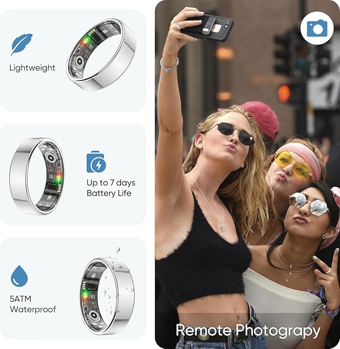 BENIO Gen 2 Smart Ring for Women & Men, Heart Rate,Fitness Tracker with Sleep，Step/Sleep/Blood Oxygen/Heart Rate Tracker, 5ATM Waterproof for iOS and Android,No Subscription, Xmas Gifts,Sliver 6