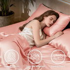 Love's cabin Satin King Sheet Sets - 4 Piece Coral Silky Sheets King Size Bed Set with Deep Pocket, Luxury Silk Feel King Size Satin Sheet Set (1 Flat Sheet,1 Fitted Sheet,2 Pillow Cases)