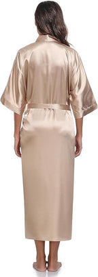 Womens Long Silky Robe Satin Kimono Robes Silk Bathrobe for Wedding Party Full Length Dressing Gown
