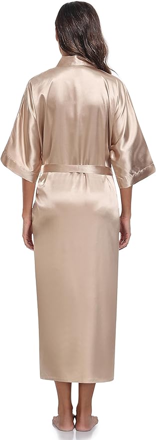 Womens Long Silky Robe Satin Kimono Robes Silk Bathrobe for Wedding Party Full Length Dressing Gown