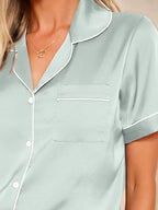 LILLUSORY Silk Satin Pajama Set for Women 2 Piece Lounge Pjs Winter Matching Summer Sleepwear Button Down Shirt Shorts