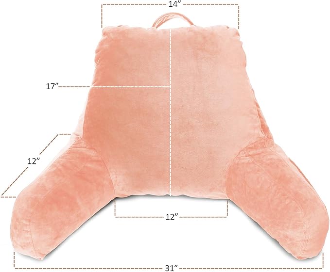 Clara Clark Reading Pillow with Shredded Memory Foam for Sitting Up in Bed and Couch, Back and Arms Adjustable Support for Adults & Teens Backrest Pillows for Reading, with Washable Cover Peach