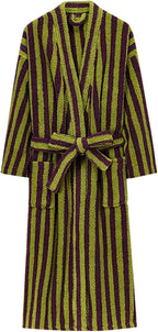 Oplxuo Women's Fuzzy Fleece Robe Long Striped Plush Bathrobe Warm Thick Fluffy Oversized Loungewear Maxi Robes with Pockets