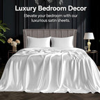 BEDELITE Satin Sheets Full Size Bed Set, Luxury Soft White Silky Sheet for Hair and Skin, Similar to Silk Bed Sheets Set 4 Pieces with 1 Deep Pocket Fitted Sheet, 1 Flat Sheet, and 2 Pillowcases