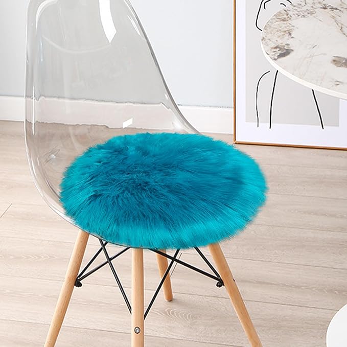 1.3ft Small Round Blue Rug,Thick Furry Fluffy Carpet for Teen,Sheepskin Fur Shaggy Circular Rug for Indoor Bedroom Room Living Room Nursery Decor Chair