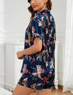 SWOMOG Womens Silk Satin Pajamas Set Short Sleeve Sleepwear Button Down Top and Shorts Loungewear 2 Piece Pjs Set XS-3XL