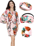EPLAZA Silk Robes for Women Satin Robe Short Sexy Print Flower Kimono Loungewear Wedding Bridal Party