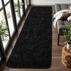 Macgace Fluffy Runner Rug, 2x6 Black Washable Hallway Area Rugs for Bedroom Living Room Kitchen Laundry, Long Shag Rug with Non Slip Rubber Backing Fuzzy Entryway Carpet Modern Home Decor