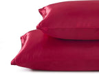 Satin Pillowcases with Zipper （20x36）,King Size Pillowcases Set of 2,Wine Red Silk Pillowcase for Hair and Skin