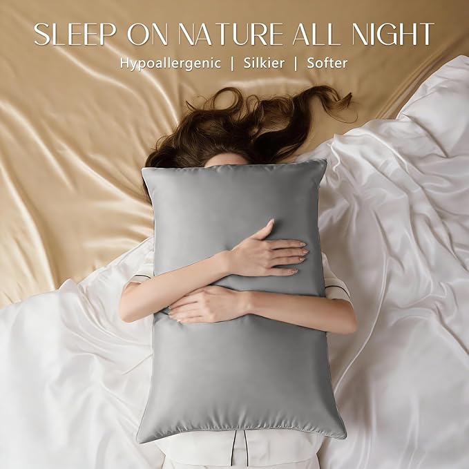 ZIMASILK 100% Pure Mulberry Silk Pillowcase for Hair and Skin Health,Soft and Smooth,Both Sides Premium Grade 6A Silk,600 Thread Count,with Hidden Zipper,1pc (King 20''x40'', Gray)