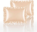 Silky Satin Ruffled Pillow Cases for Hair and Skin,Champagne Silk Pillowcases Queen Set of 2 with Envelope Closure Princess Room Decoration
