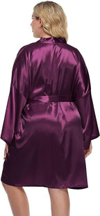 Women's Plus Size Satin Kimono Robes Short Silk Bathrobe Bridesmaid Wedding Party Nightgown Sleepwear