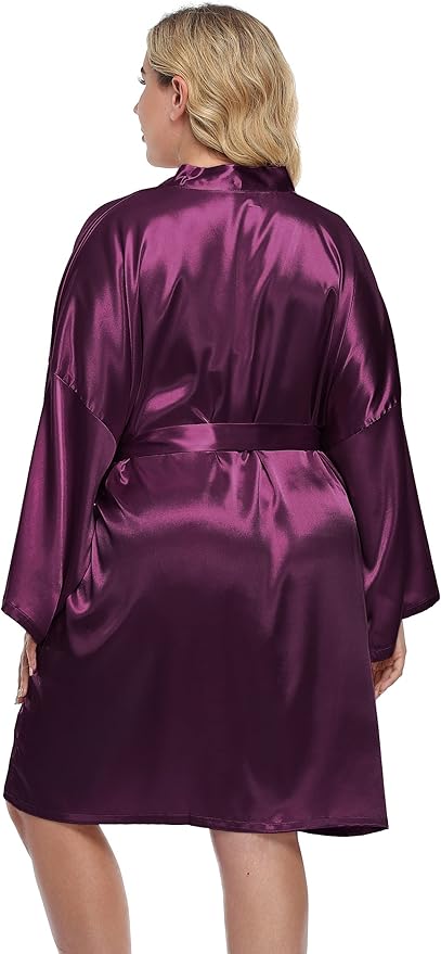 Women's Plus Size Satin Kimono Robes Short Silk Bathrobe Bridesmaid Wedding Party Nightgown Sleepwear