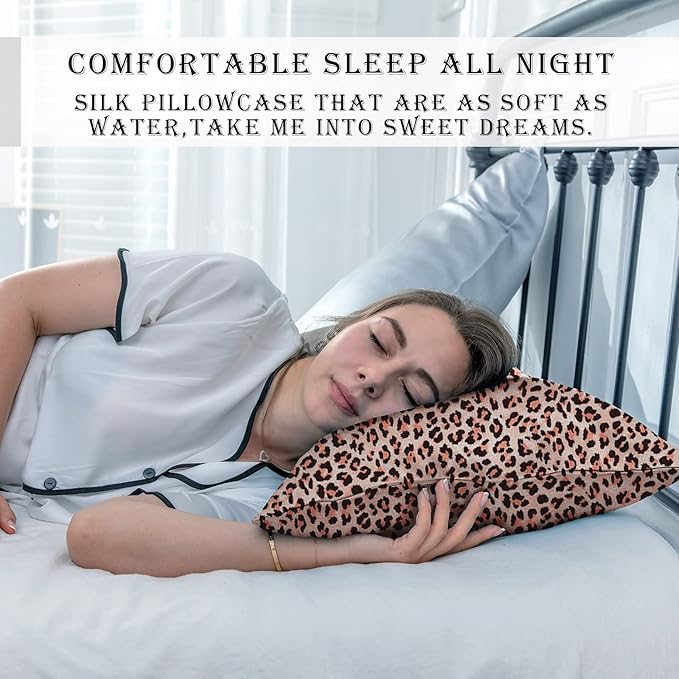 Mulberry Silk Pillowcase for Hair and Skin King Size Leopard Print Silk Pillow Cases with Zipper Soft Breathable Smooth Cooling Silk Pillow Covers for Sleeping (Taupe Leopard, 20"X 36",1Pcs)
