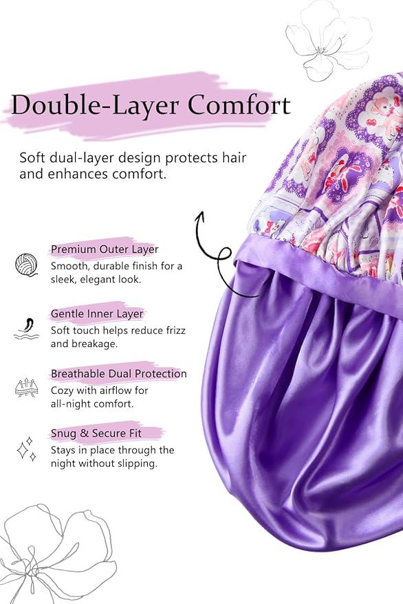 Double Layer Satin Bonnet with Detachable Eye Mask Night Cap for Curly Braids Hair Reduces Frizz Locks in Moisture