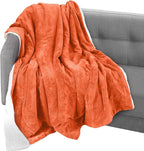 Elegant Comfort Throw Blanket, Reversible Sherpa Flannel, Ultra-Soft, Fuzzy, Cozy and Plush- All Season Lightweight Decorative Throw, 50 x 60 inches, Solid Sherpa Throw, Orange
