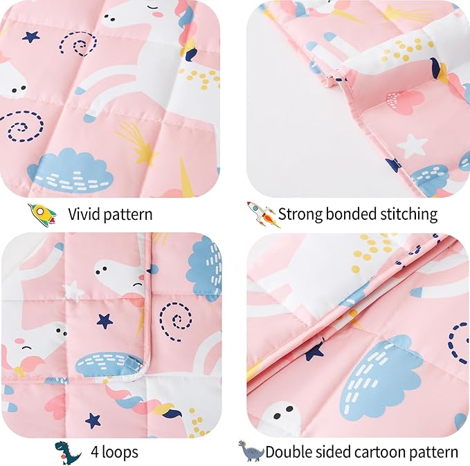 HOSUKKO Weighted Blanket - 2 lbs Pink Unicorn Heavy Lap Indoor - Small Size Breathable Blanket(19 * 21 inches, 2 lbs)