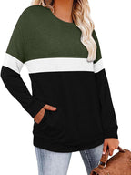 Magritta Women's Long Sleeve Leopard Color Block Tunic Comfy Crewneck T Shirt Tops Black XL