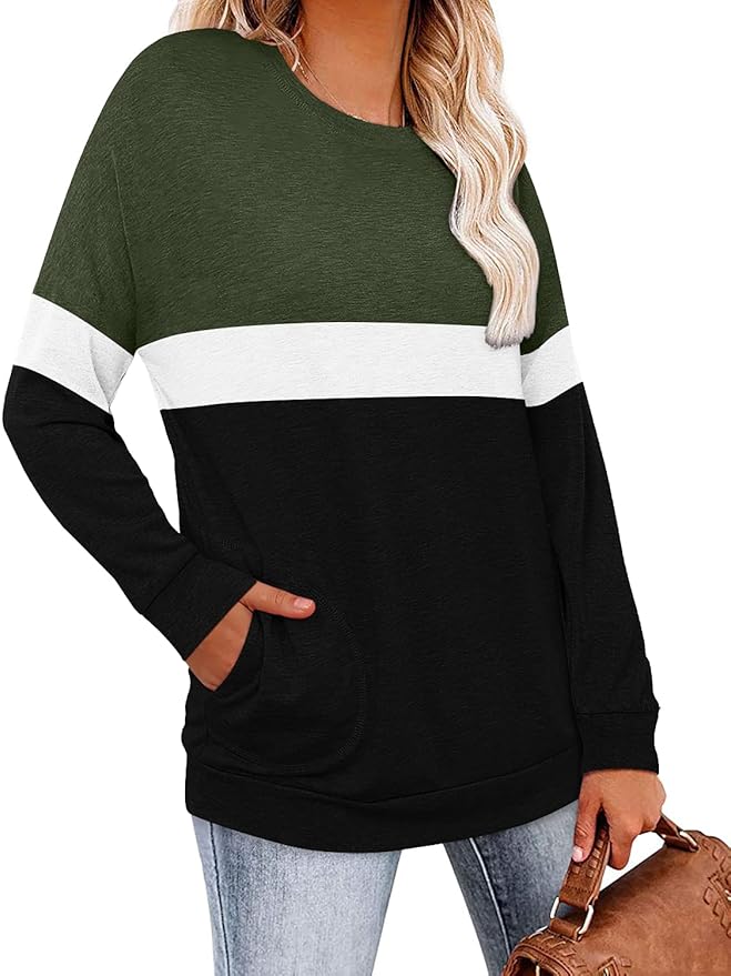 Magritta Women's Long Sleeve Leopard Color Block Tunic Comfy Crewneck T Shirt Tops Black XL