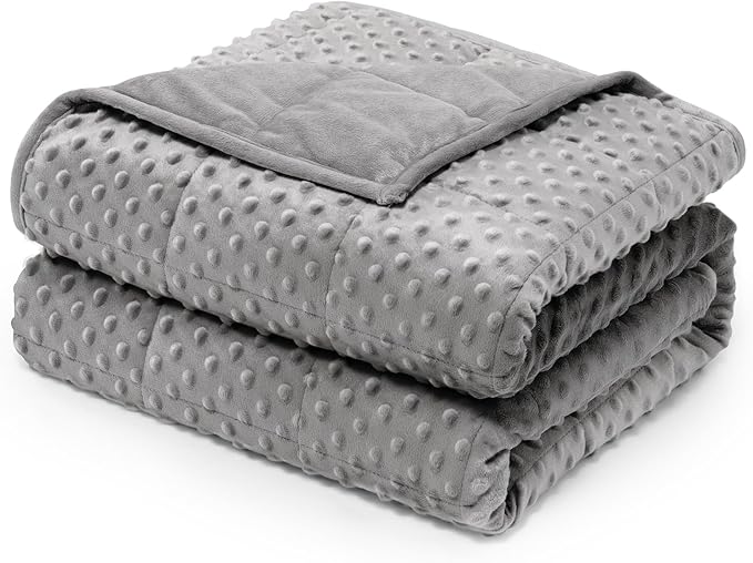 Wemore Minky Dot Weighted Blanket for Adults Twin Size 12 lbs, Soft Cozy Heavy Blanket, Breathable Blanket for All-Season with Glass Beads, Grey 60 x 80 inches