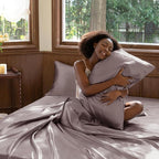 CozyLux Satin Sheets Full Size Sheets - 4 Piece Silky Full Size Bed Sheets, Luxury Dusty Purple Full Bed Set with Smooth and Soft Microfiber, Includes 1 Fitted Sheet, 1 Flat Sheet and 2 Pillowcases