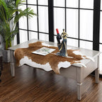 HOMORE Cowhide Rug, Cute Cow Print Rug for Living Room Faux Cow Hide Animal Print Carpet for Bedroom Office Table, 3.6 x 2.3 Feet, Khaki Brown