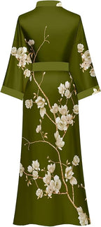 Kihnop Women's Floral Long Kimono Robe Long Satin Robe Long Silk Robe Ladies Kimonos Silky Bathrobe Cover Up, One Size