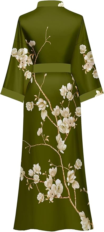 Kihnop Women's Floral Long Kimono Robe Long Satin Robe Long Silk Robe Ladies Kimonos Silky Bathrobe Cover Up, One Size
