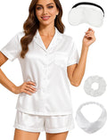 EPLAZA Silk Pajamas for Women Satin Pajamas Set 5 Pcs Long Sleeve Print Pattern Button Down Pjs Sleepwear Loungewear Set