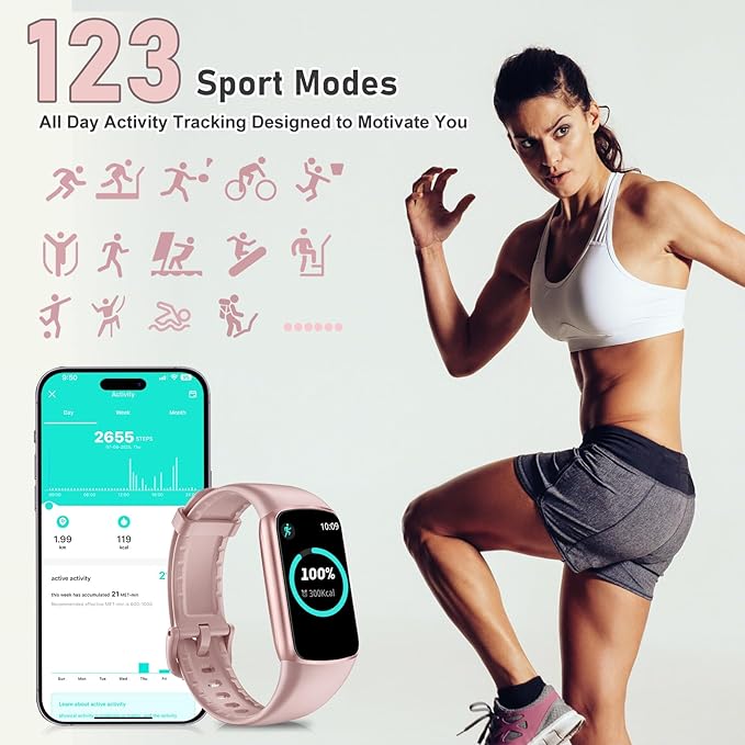 Zeacool Fitness Tracker with 24/7 Heart Rate, Blood Oxygen Sleep Monitor, 123 Sports Modes Calories Smart Watch,IP68 Waterproof Step Counter Activity Trackers Health Pedometer for Women Men