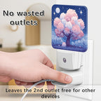 Cherries Blossom Night Lights Plug Into Wall, Night Fanciful Moon Stars Spring Peach Smart Led Plug in Lights for Wall Socket for Bathroom Closet Laundry Room Decor 2pcs