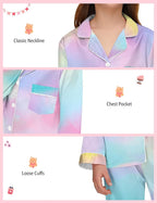 EPLAZA Kids Satin Pajamas Sets Girls Boys Button-Down Silky Pajamas Sleepwear with Hairband Eye Mask Hair Tie