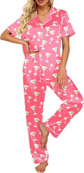 Ekouaer Silk Satin Pajamas Set Women Short Sleeve Sleepwear Soft Button Down Loungewear Pjs Set