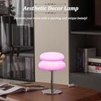 Pink Mushroom Lamp, Mid Century Modern Lamp for Nightstand, Dimmable Retro Egg Tart Bedside Lamps, Home Decor Ambient Lighting Aesthetic Cute Lamps for Bedroom Living Room (NOT Glass)