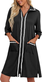 Ekouaer Women Zipper Robe Lightweight House Coat Zipper Front Short Bathrobes Soft Nightgown with Pockets S-3XL