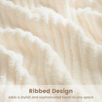 Snuggle Sac Fluffy Ribbed Cream Blanket Twin Size, Soft Luxurious Knit Throws, Fuzzy Plush Microfiber Blankets for Couch, Sofa, Bed, Cream, 60x80 inches