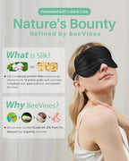 BeeVines Sleep Mask, 2 Pack 100% Real Natural Silk Eye Masks with Adjustable Strap for Sleeping, Mulberry Silk Eye Sleep Shade Cover, Blocks Light Reduces Puffy Eyes Traveling Gifts (Black & Black)