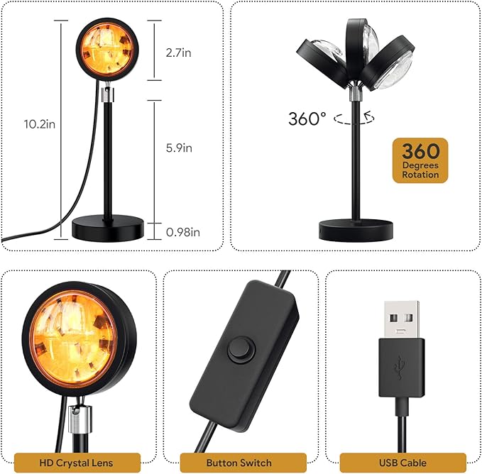 Bavcieu Sunset Lamp Projection Led Lights with Remote, Multicolor Night Light 360° Rotation Rainbow Lights 4 Modes Setting for Photography/Selfie/Party/Home/Living Room/Bedroom Decor, Gifts for Women